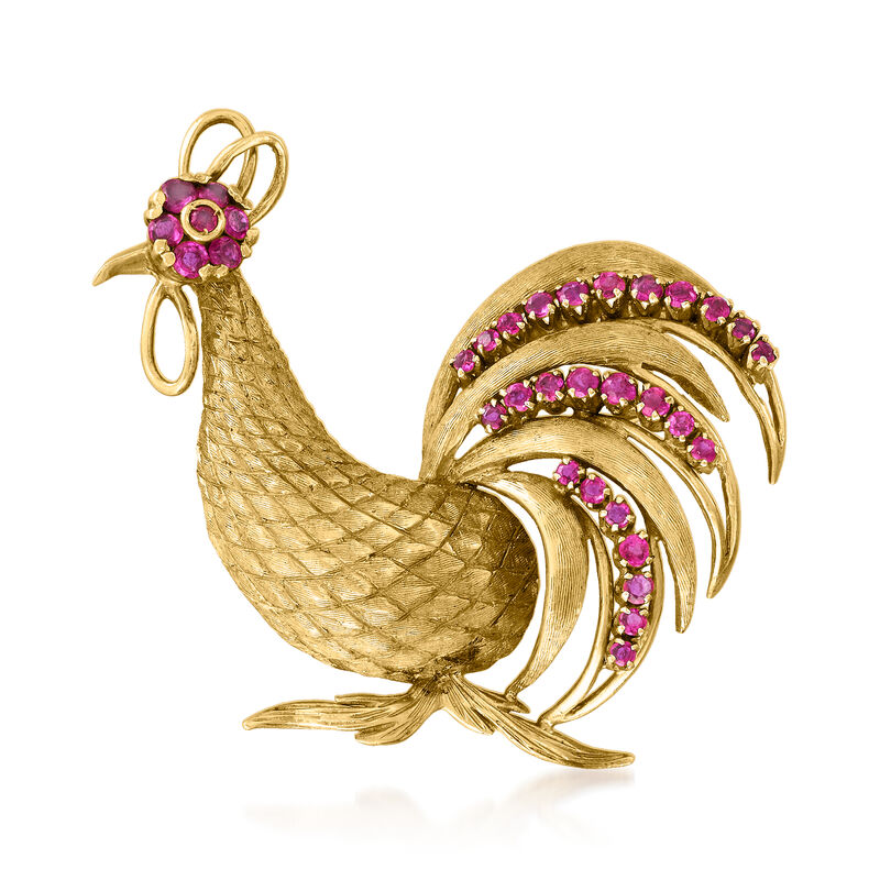 C. 1960 Vintage 1.00 ct. t.w. Ruby Chicken Pin in 18kt Yellow Gold image number 0
