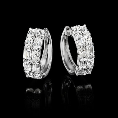 2.50 ct. t.w. Oval and Emerald-Cut Lab-Grown Diamond Two-Row Hoop Earrings in 14kt White Gold