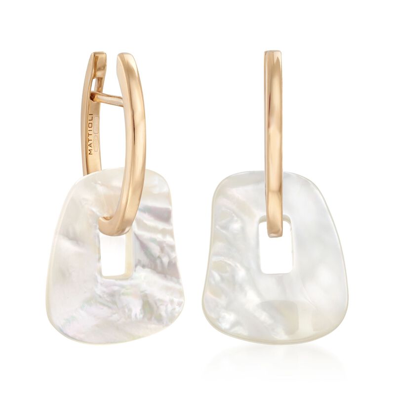 Mattioli &quot;Puzzle&quot; 18kt Yellow Gold Earrings with Three Interchangeable Drops: Black Onyx and Multicolored Mother-Of-Pearl. 7/8&quot; image number 3