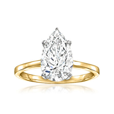 3.00 Carat Pear-Shaped Lab-Grown Diamond Solitaire Ring in 14kt Yellow Gold