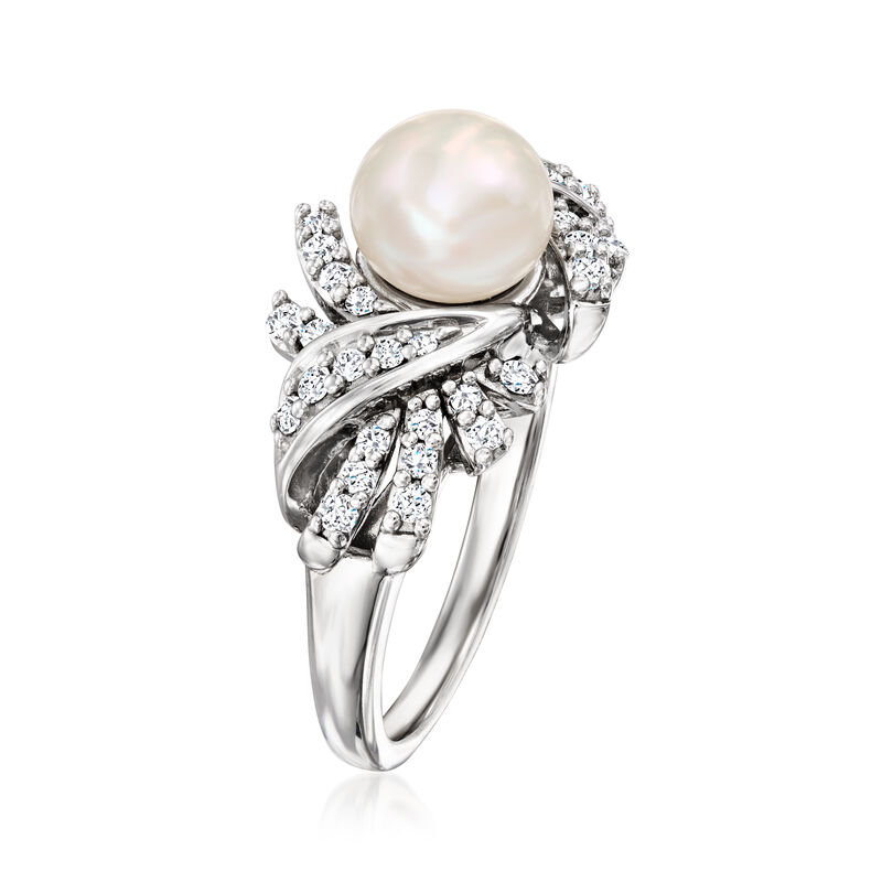 7-7.5mm Cultured Pearl and .40 ct. t.w. Diamond Ring in Sterling Silver image number 2