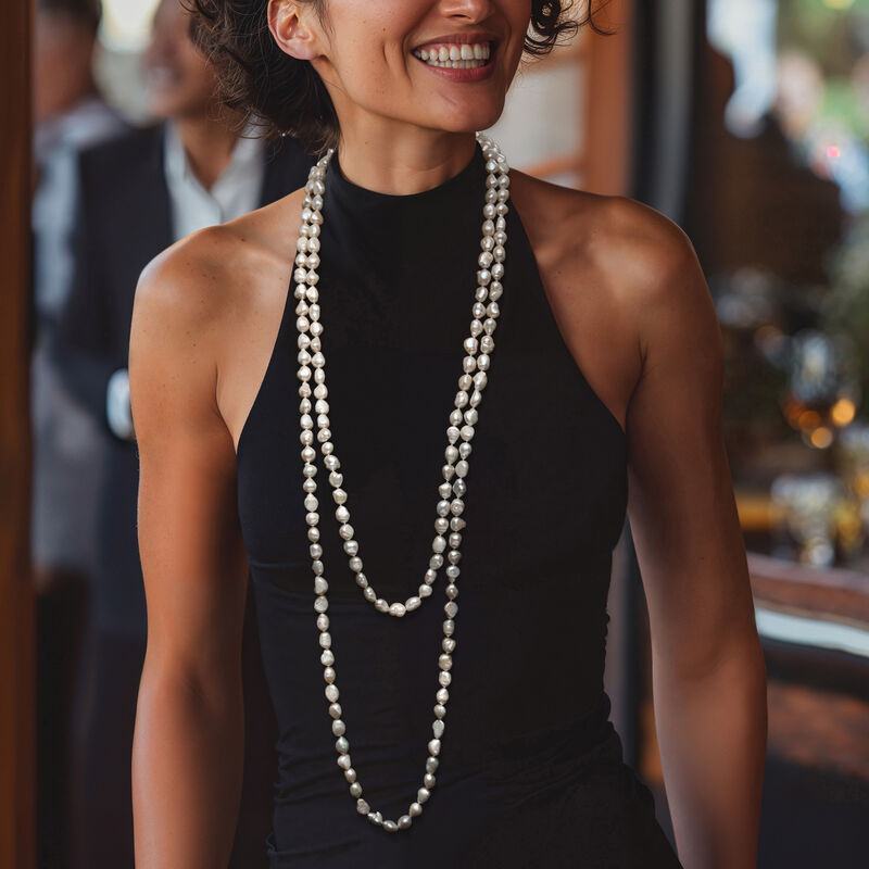 10-11mm Cultured Baroque Pearl Long Endless Necklace with Sterling Silver Shortener. 64&quot; image number 2