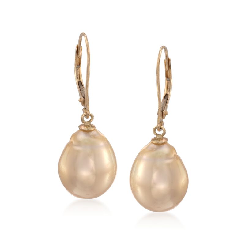 11-12mm Golden Cultured South Sea Pearl Drop Earrings in 14kt Yellow Gold image number 0