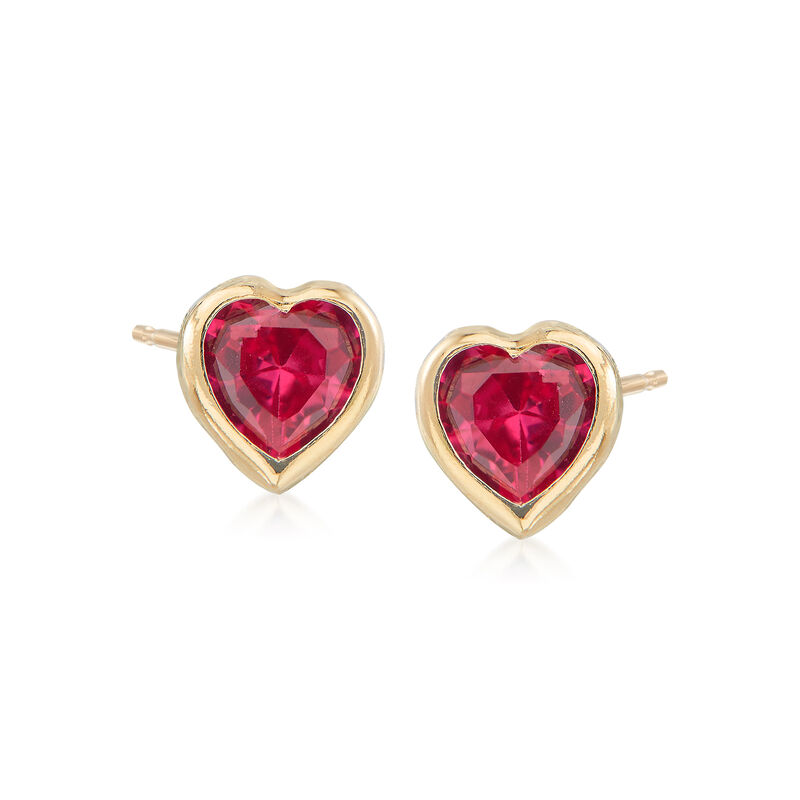Child's Simulated Ruby Heart Stud Earrings in 14kt Yellow Gold image number 0