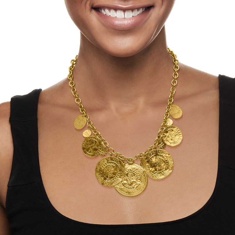 Italian 18kt Gold Over Sterling Ancient Arabic-Inspired Replica Coin Necklace image number 1