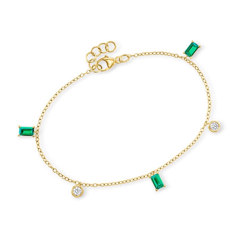 1.00 ct. t.w. Lab-Grown Emerald and .20 ct. t.w. Lab-Grown Diamond Station Bracelet in 18kt Gold Vermeil image number 0