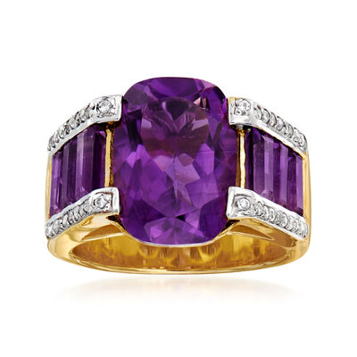 8.80 ct. t.w. Amethyst and .40 ct. t.w. White Zircon Ring in 18kt Gold Over Sterling