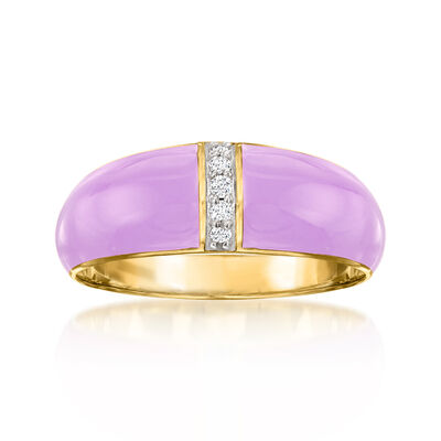 Pastel Purple Enamel Dome Ring with Diamonds in 18kt Gold Over Sterling