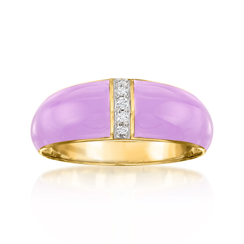 Pastel Purple Enamel Dome Ring with Diamonds in 18kt Gold Over Sterling image number 0