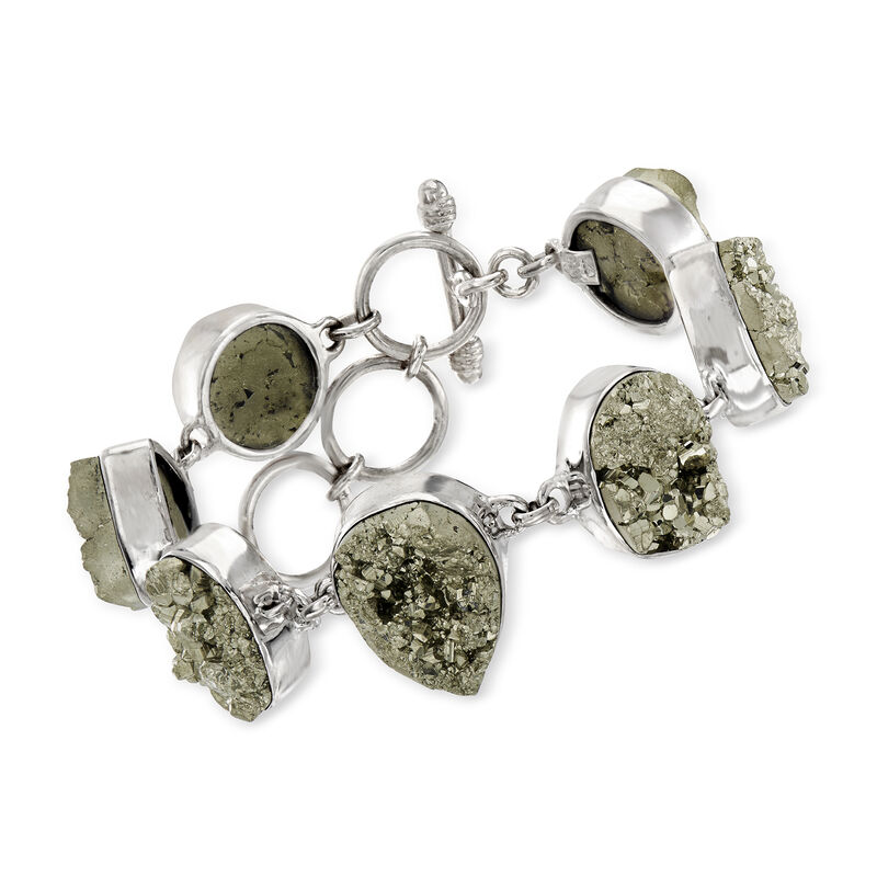 C. 1980 Vintage Gray Pyrite Nugget Bracelet in Sterling Silver image number 0