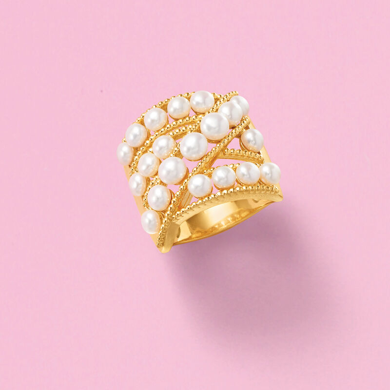 3.5-4.5mm Cultured Pearl Ring in 18kt Gold Over Sterling image number 4