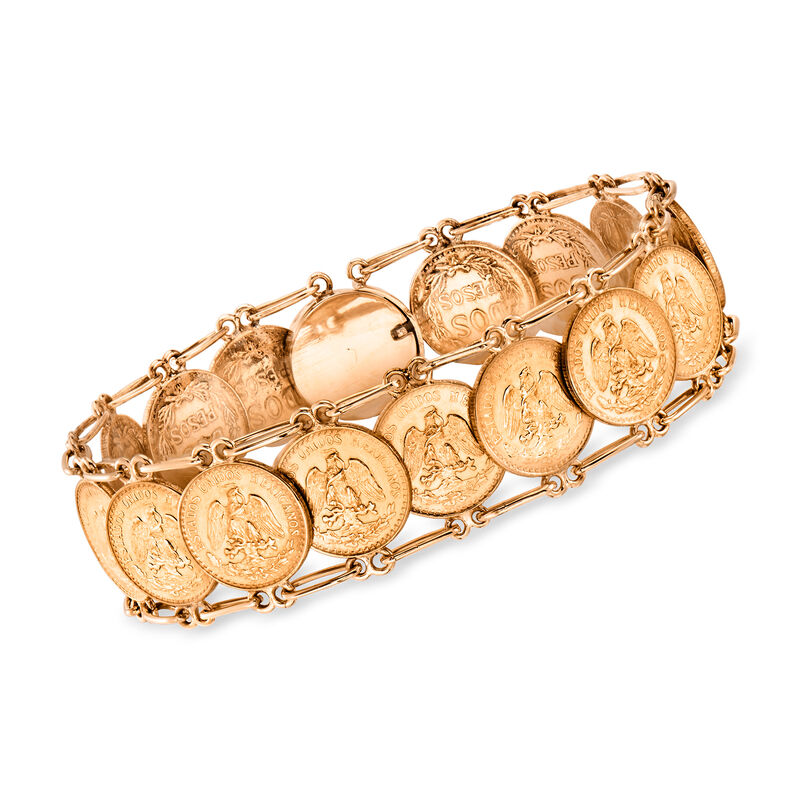 C. 1980 Vintage 14kt and 20kt Yellow Gold Dos Pesos Coin Bracelet image number 0