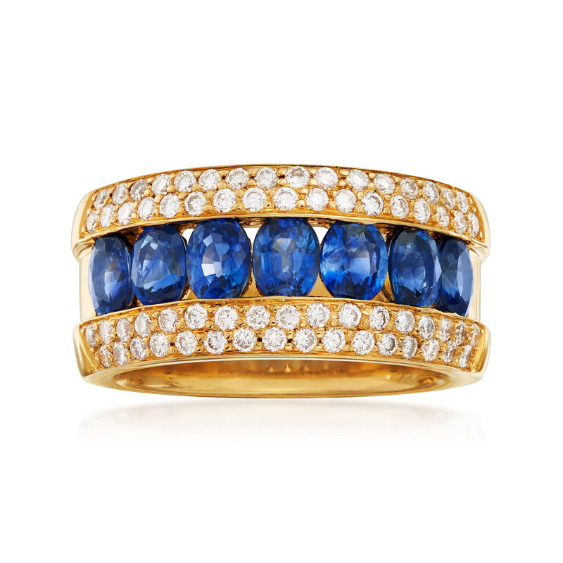C. 1990 Vintage 1.40 ct. t.w. Sapphire and .66 ct. t.w. Pave Diamond Ring in 18kt Yellow Gold image number 0