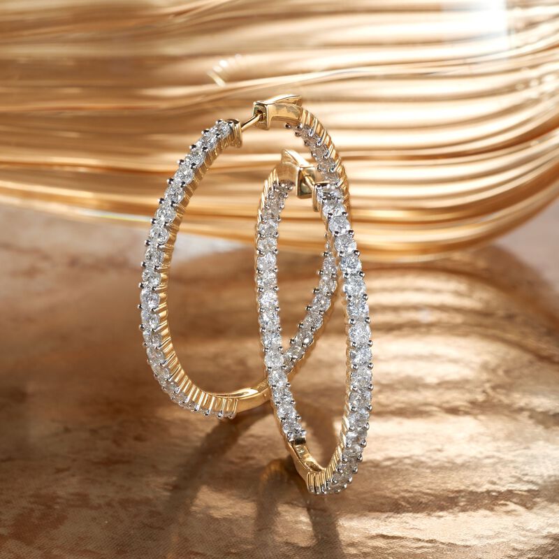 5.00 ct. t.w. Diamond Inside-Outside Hoop Earrings in 14kt Yellow Gold. 1 1/2&quot; image number 3