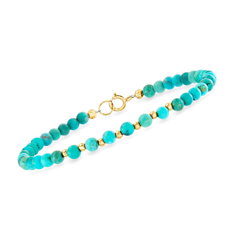 4-4.5mm Turquoise Bead Bracelet in 10kt Yellow Gold image number 0