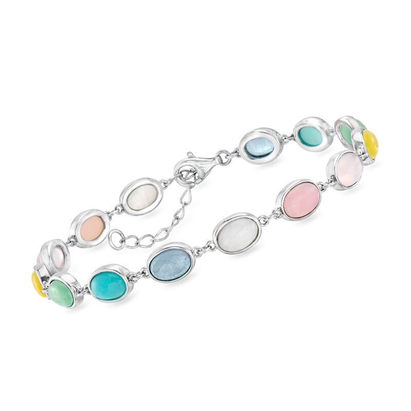 Pastel Multi-Gemstone Bracelet in Sterling Silver. 7" image number 0