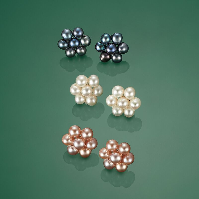 3-4mm Multicolored Cultured Pearl Jewelry Set: Three Pairs of Earrings in 14kt Yellow Gold image number 5