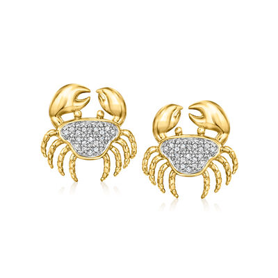 .10 ct. t.w. Diamond Crab Earrings in 18kt Gold Over Sterling