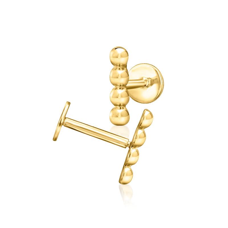 14kt Yellow Gold Beaded Bar Flat-Back Earrings image number 4