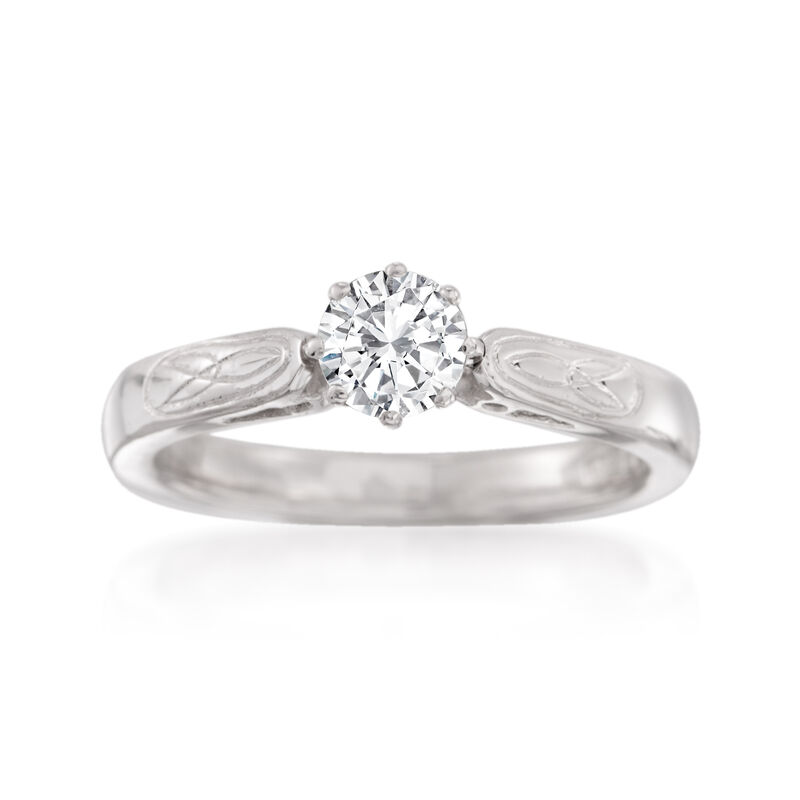 C. 1970 Vintage .50 Carat Diamond Solitaire Engagement Ring in 14kt White Gold. Size 5.5 image number 0