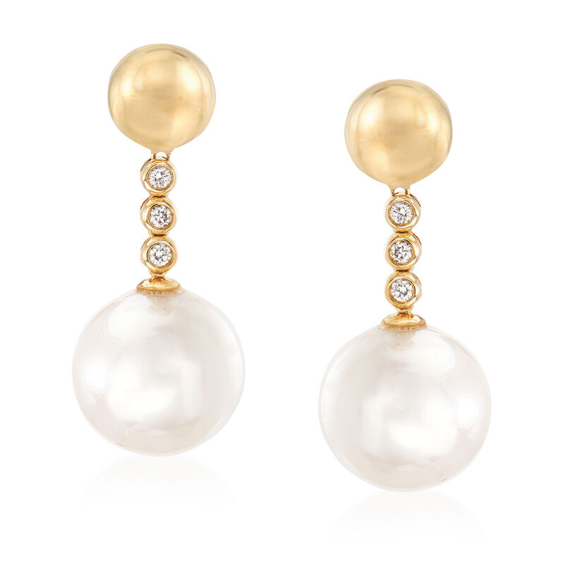 Cultured Pearl and .15 ct. t.w. Diamond Drop Earrings in 14kt Yellow Gold image number 0