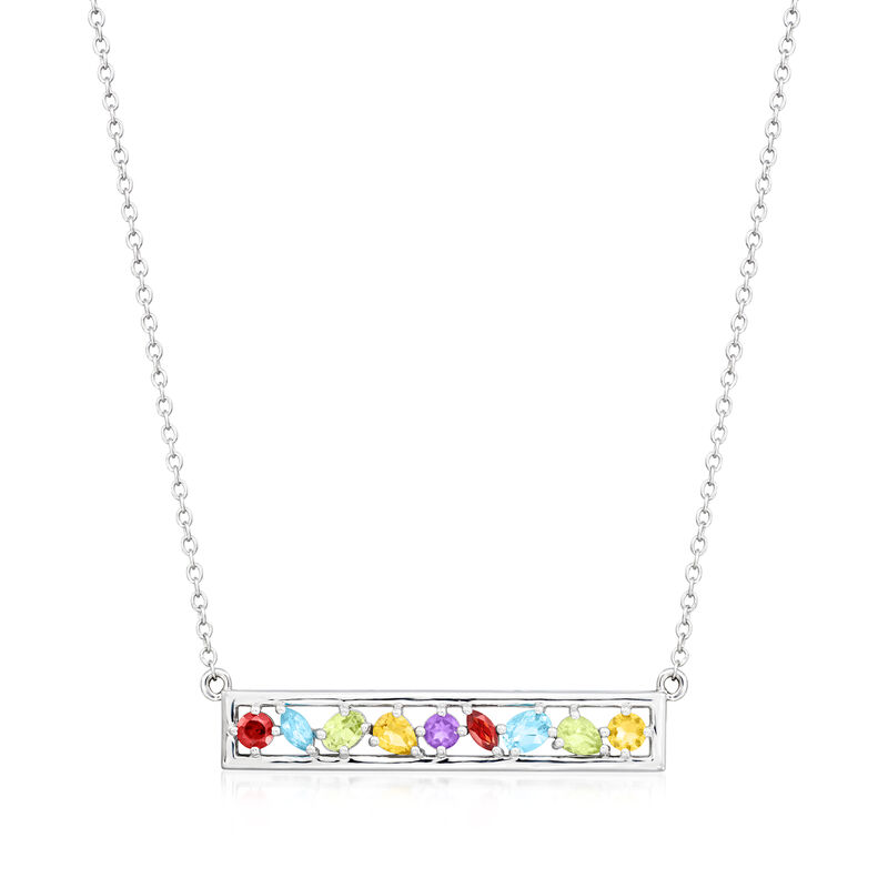 .86 ct. t.w. Multi-Gemstone Bar Necklace in Sterling Silver. 18" image number 1