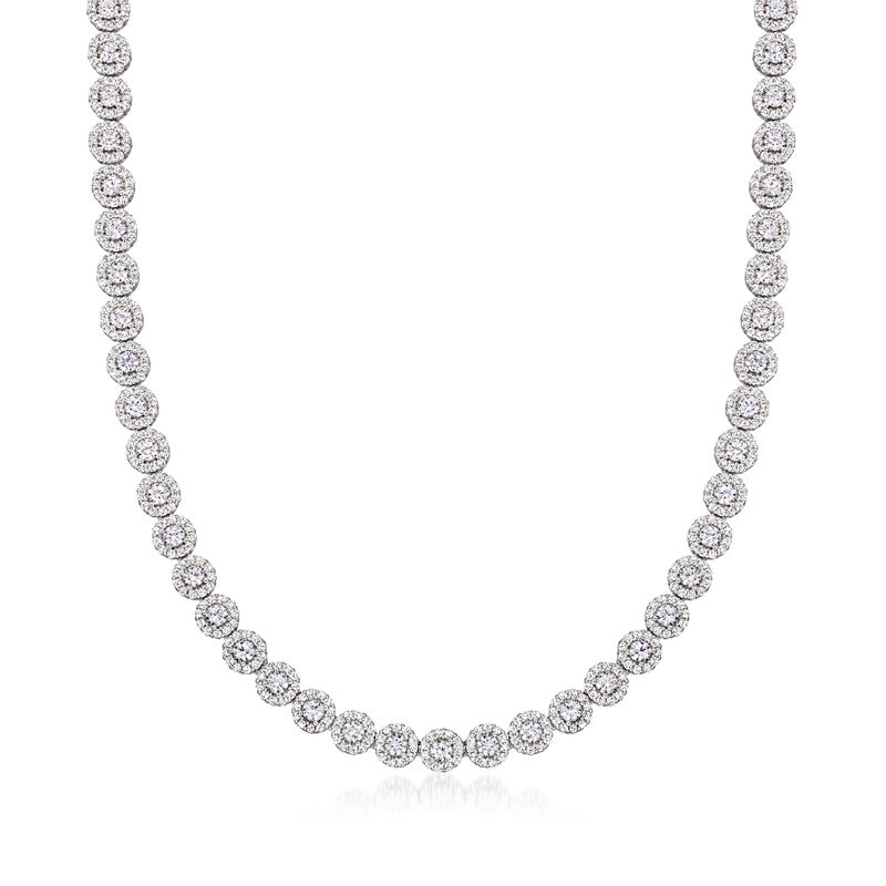 13.00 ct. t.w. CZ Halo Tennis Necklace in Sterling Silver image number 0