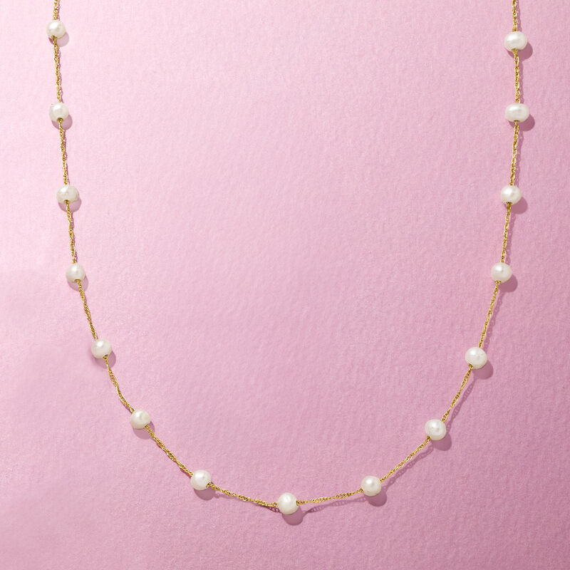 3-3.5mm Cultured Pearl Station Necklace in 14kt Yellow Gold image number 4