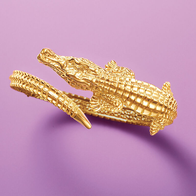 Italian 18kt Yellow Gold Alligator Bangle Bracelet image number 3