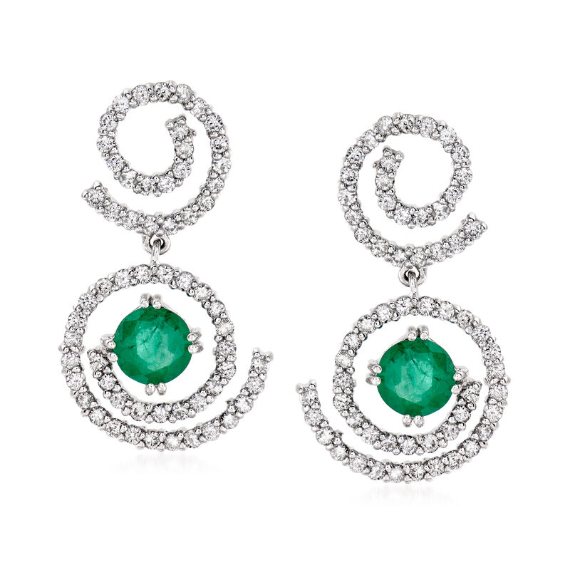 1.80 ct. t.w. Emerald and 1.50 ct. t.w. Diamond Earrings in    14kt White Gold image number 0