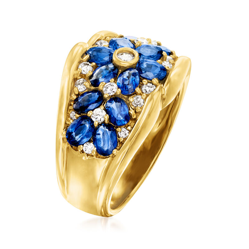 C. 1990 Vintage 2.58 ct. t.w. Sapphire and .36 ct. t.w. Diamond Flower Ring in 18kt Yellow Gold. Size 6.5 image number 2