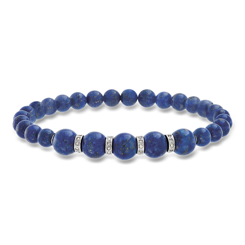 6-8mm Lapis Bead and .24 ct. t.w. Diamond Stretch Bracelet with Sterling Silver image number 0