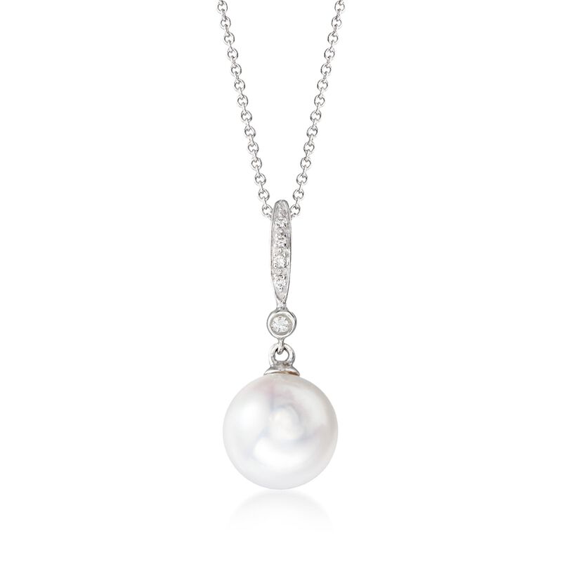 9-10mm Cultured Pearl Pendant Necklace with Diamond Accents in 14kt White Gold. 17.5&quot; image number 1