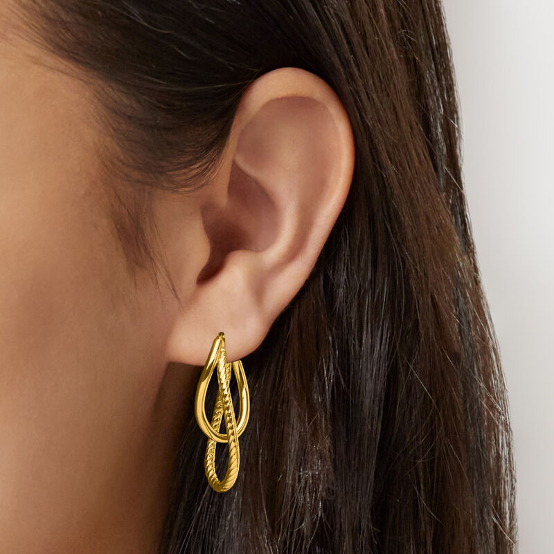 Italian 10kt Yellow Gold Double-Oval Hoop Drop Earrings. 1 1/4&quot; image number 1