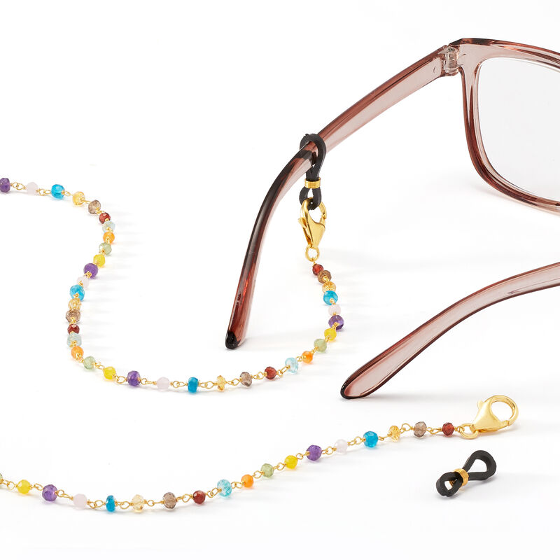 2-In-1 Mixed Gemstone Necklace and Eyeglass Chain in 18kt Gold Over Sterling image number 2