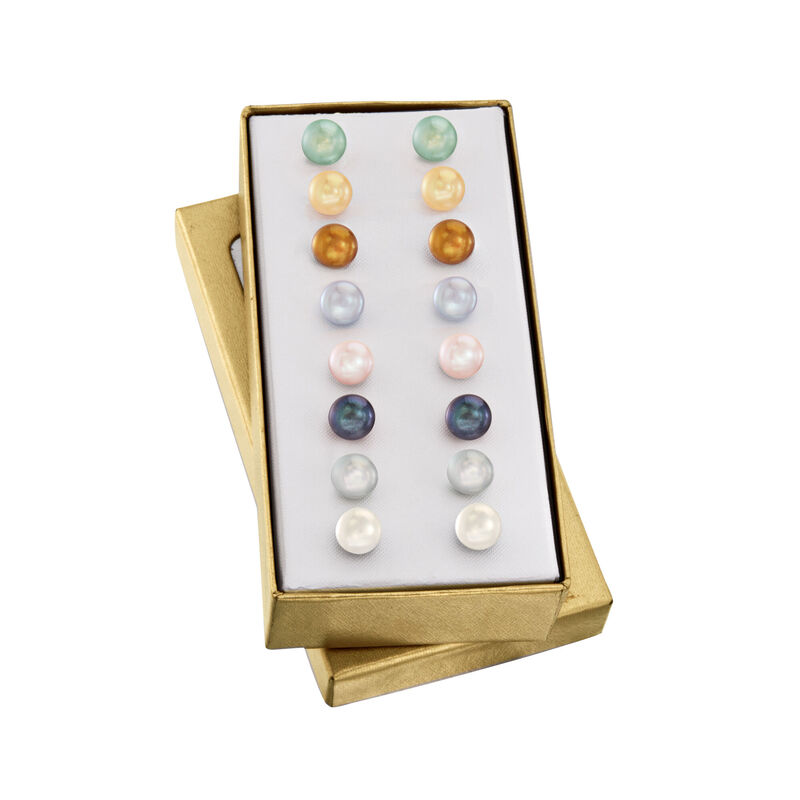 8-8.5mm Multicolored Cultured Pearl Jewelry Set: Eight Pairs of Stud Earrings with Sterling Silver  image number 12