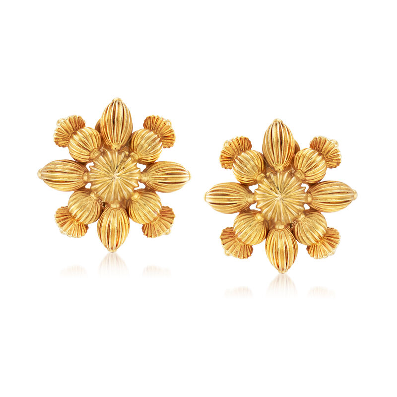 C. 1980 Vintage Lalaounis 18kt Yellow Gold Flower Clip-On Earrings image number 0