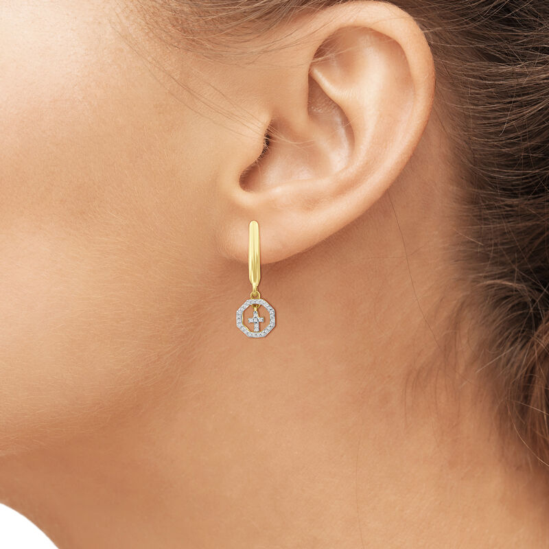 .15 ct. t.w. Diamond Cross Drop Earrings in 18kt Yellow Gold Over Sterling Silver image number 2
