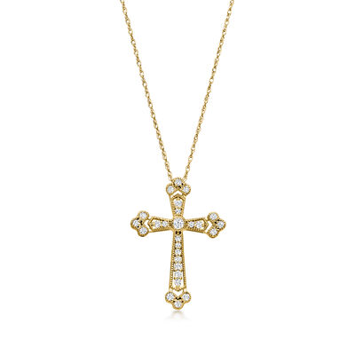 .20 ct. t.w. Lab-Grown Diamond Cross Pendant Necklace in 10kt Yellow Gold