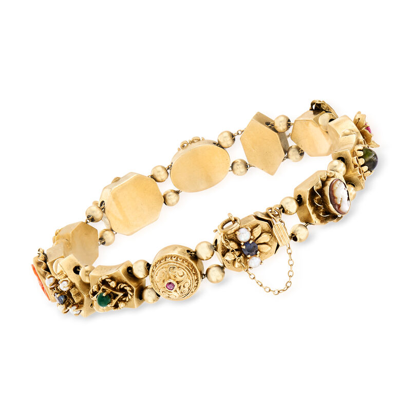 C. 1960 Vintage Multi-Gemstone Bracelet in 14kt Yellow Gold image number 2