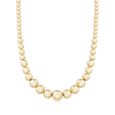 Italian 6-14mm 18kt Gold Over Sterling Silver Bead Graduated Necklace