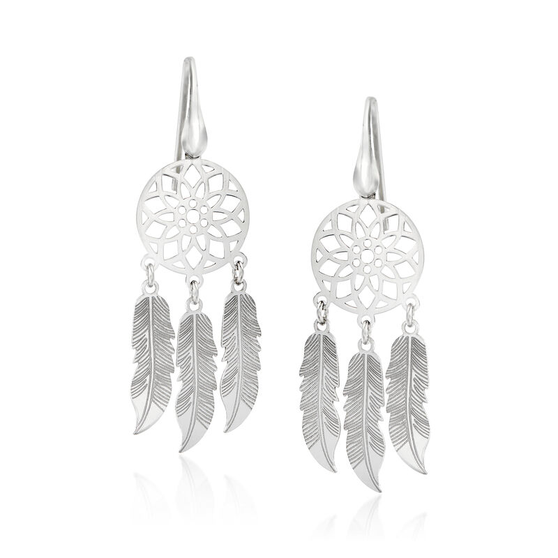 Italian Sterling Silver Dreamcatcher Drop Earrings image number 0