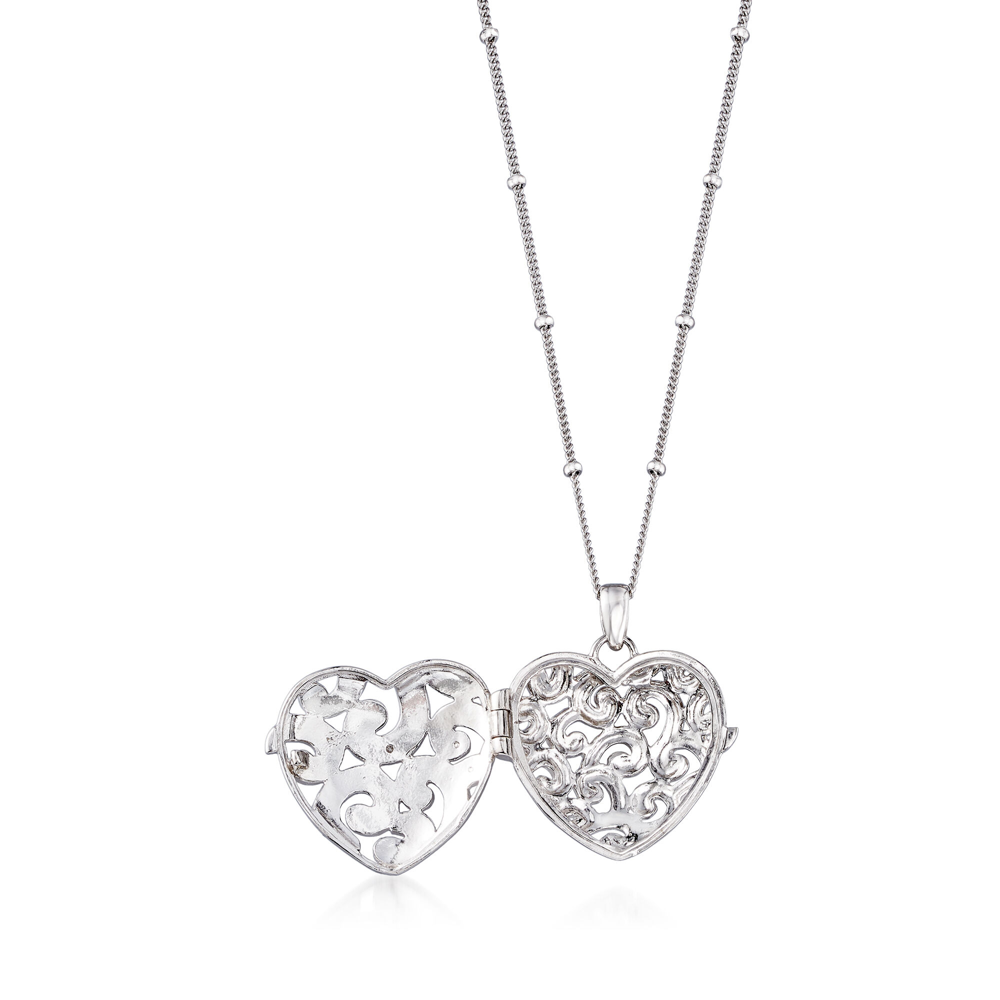 Sterling Silver Heart Locket Necklace with Diamond Accent