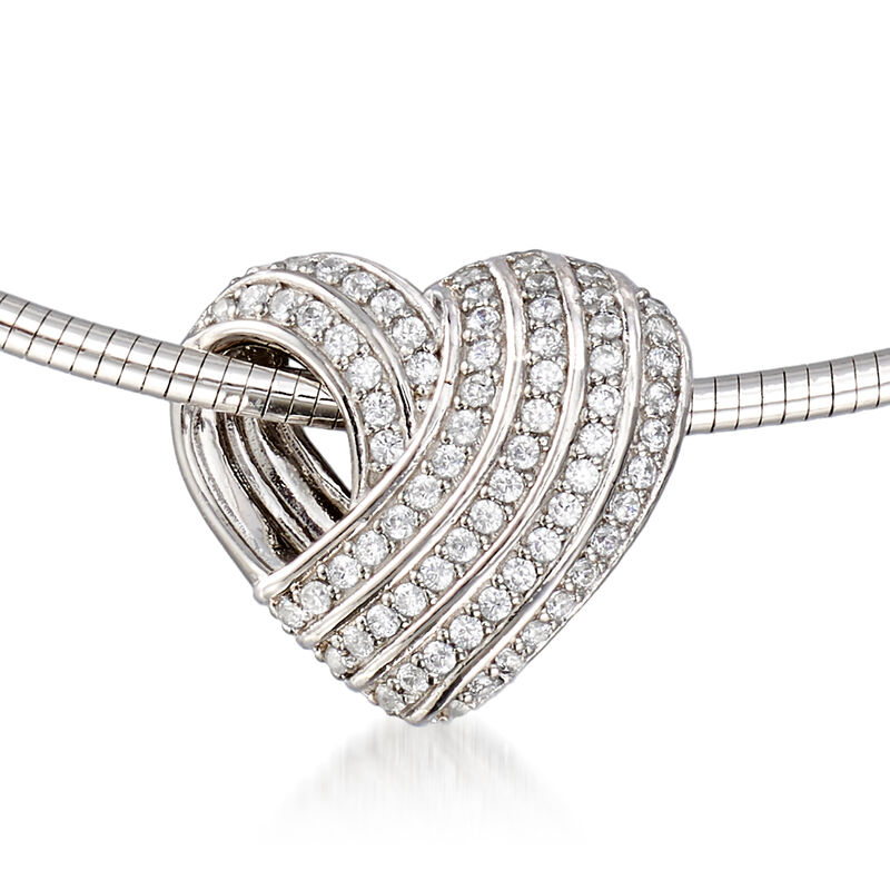 1.05 ct. t.w. CZ Sliding Heart Omega Necklace in Sterling Silver. 16&quot; image number 3