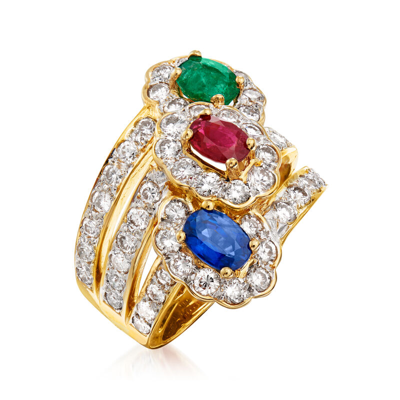 C. 1980 Vintage 2.47 ct. t.w. Diamond and 2.05 ct. t.w. Multi-Gemstone Cocktail Ring in 18kt Yellow Gold. Size 6 image number 2