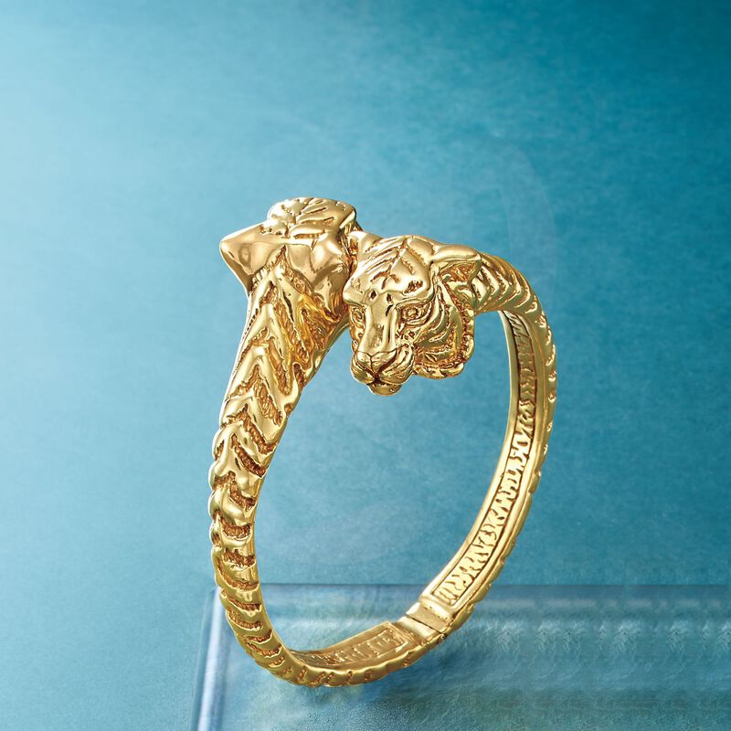 Italian 18kt Gold Over Sterling Silver Tiger Bypass Bangle Bracelet image number 5