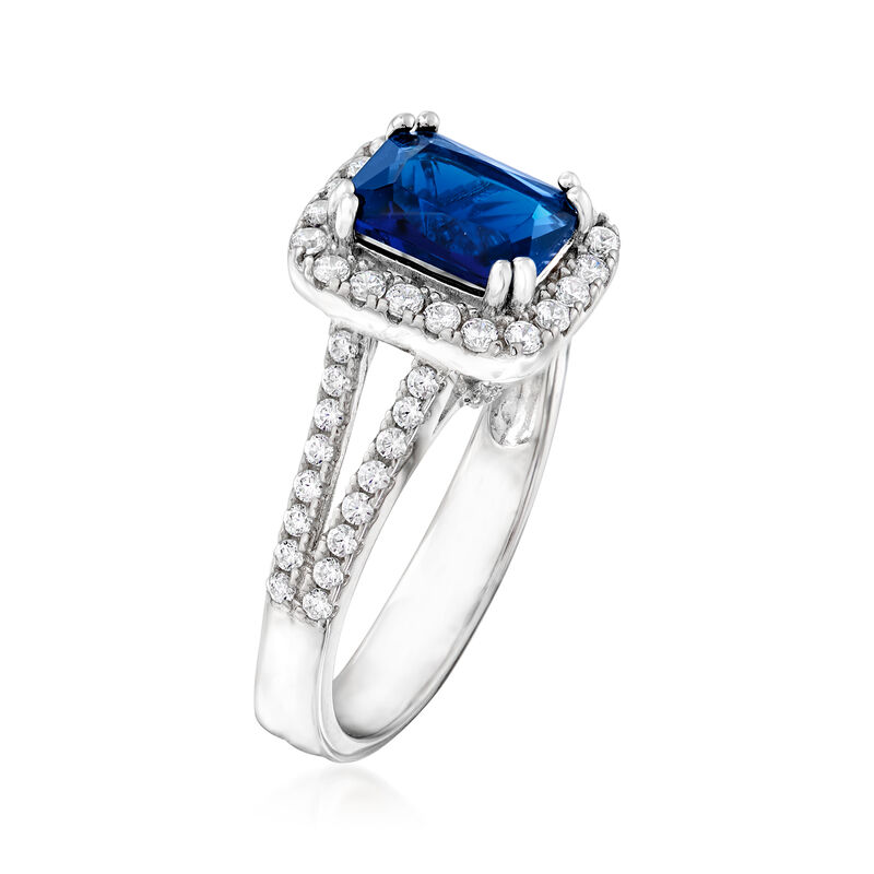 1.75 Carat Simulated Sapphire and .50 ct. t.w. CZ Ring in Sterling Silver image number 2