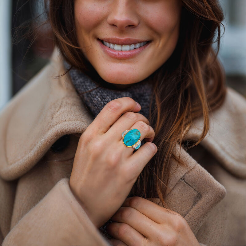 Turquoise and .22 ct. t.w. Diamond Ring with Enamel in 18kt Gold Over Sterling image number 1