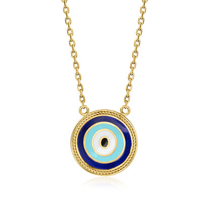 14kt Yellow Gold-Plated Evil Eye Pendant Necklace with Multicolored Enamel