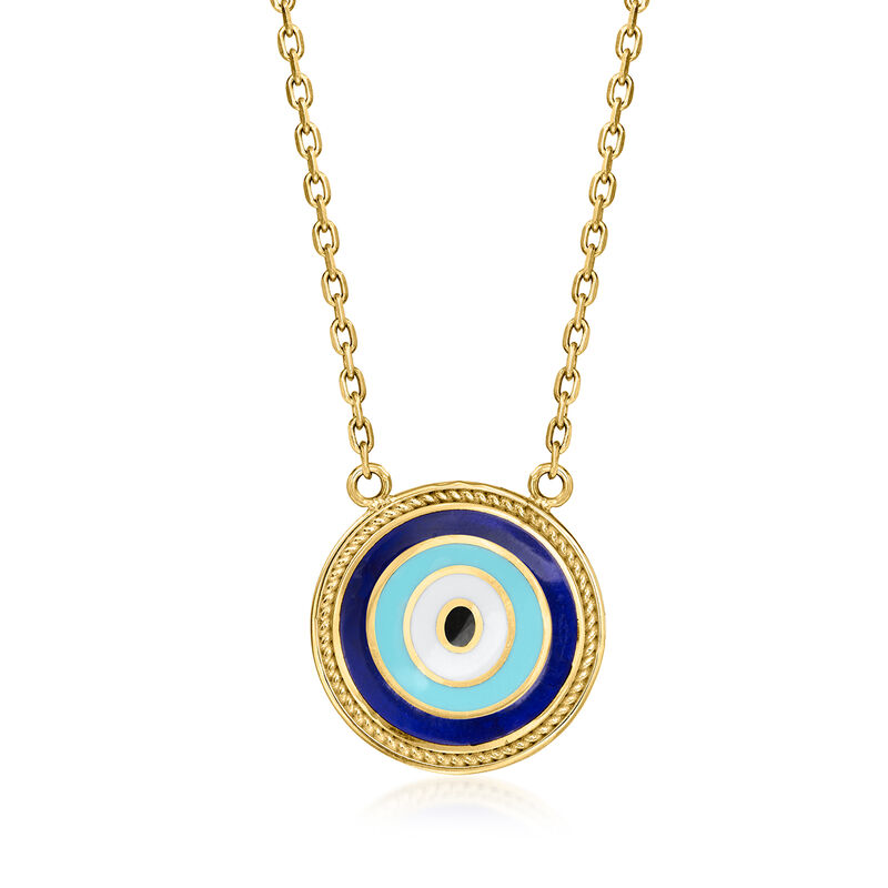 14kt Yellow Gold-Plated Evil Eye Pendant Necklace with Multicolored Enamel. 18" image number 1